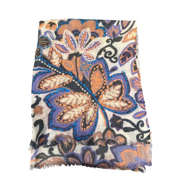 Made in Italy Multicolor 100% lambswool cashmere finish Embroidered Wrap Shawl - Picture 4 of 15